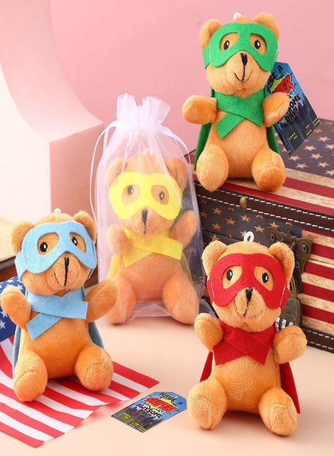 Silipull Hero Party Favors Hero Stuffed Animal Bears with Tie Dye Card Back to School Gifts for Student Small Toys 4" Plush Bears Eye Mask Cape for End of Year Party Favor Gift Box Stuffers(18 Pcs) - Image 3